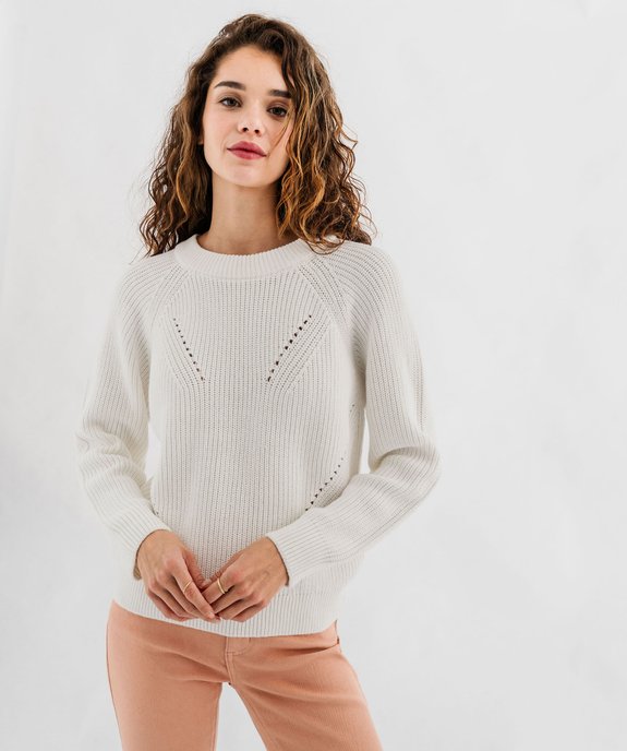 Pull en coton avec maille ajourées sur l’avant femme vue4 - GEMO(FEMME PAP) - GEMO