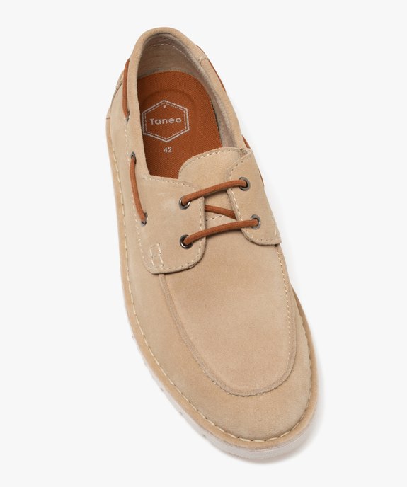 Chaussures bateau homme dessus en cuir suédé uni et à lacets contrastants - Taneo vue5 - TANEO - GEMO