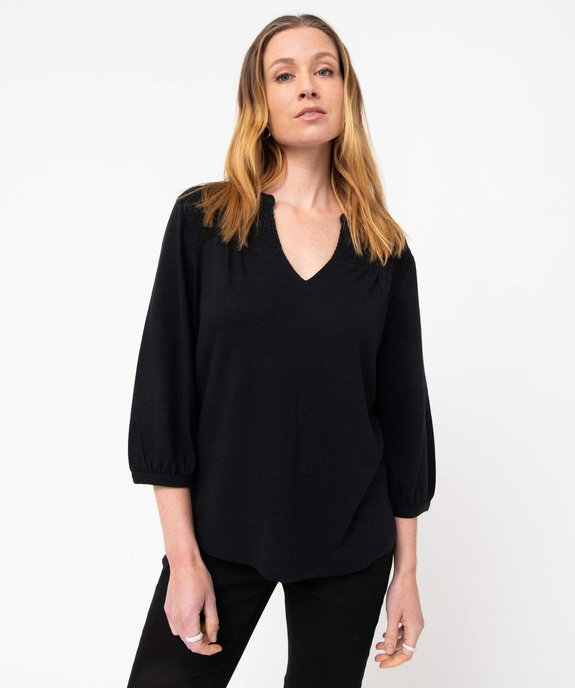 Tee-shirt femme à manches 3/4 avec smocks sur le buste vue1 - GEMO 4G FEMME - GEMO