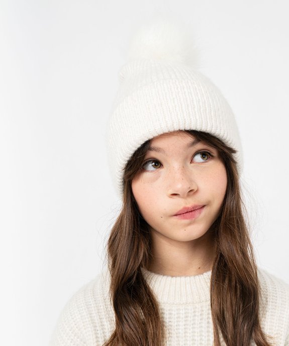 Bonnet en maille avec pompon poilu fille vue1 - GEMO (JUNIOR) - GEMO