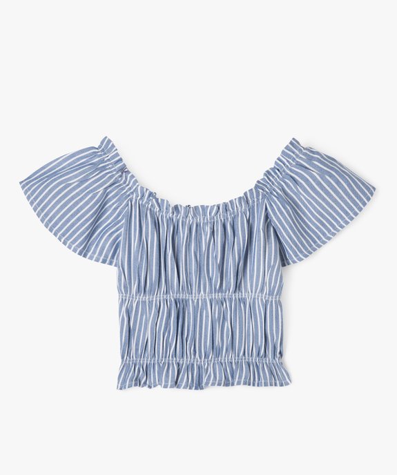 Blouse à manches courtes rayée à finitions froncées fille vue2 - GEMO 4G FILLE - GEMO