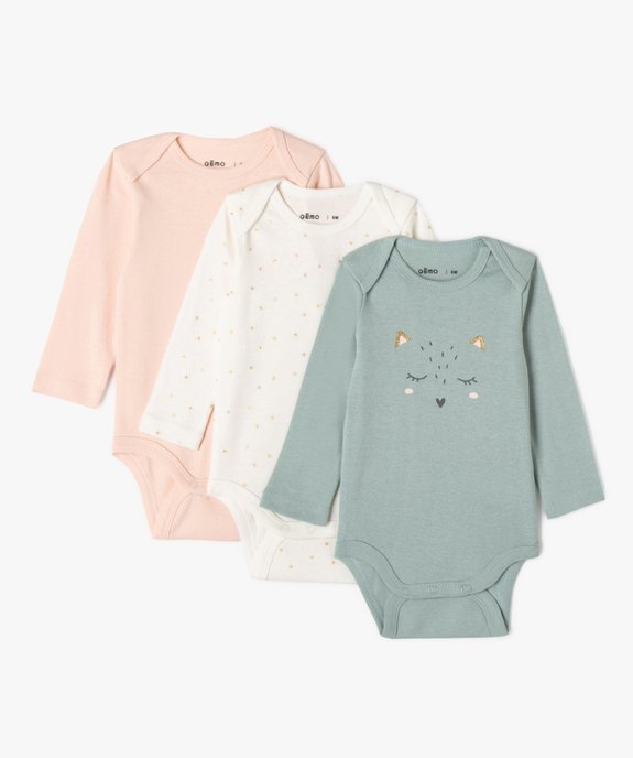 Body à manches longues avec motifs pailletés bébé fille (lot de 3) vue1 - GEMO 4G BEBE - GEMO