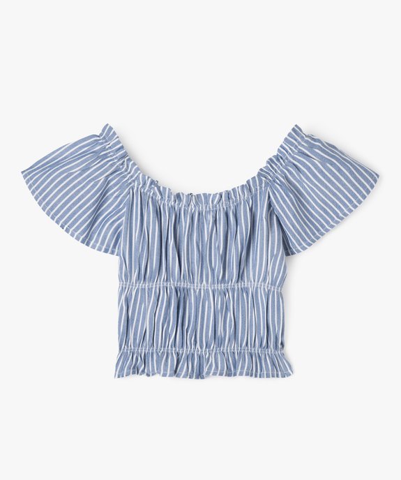 Blouse à manches courtes rayée à finitions froncées fille vue4 - GEMO 4G FILLE - GEMO