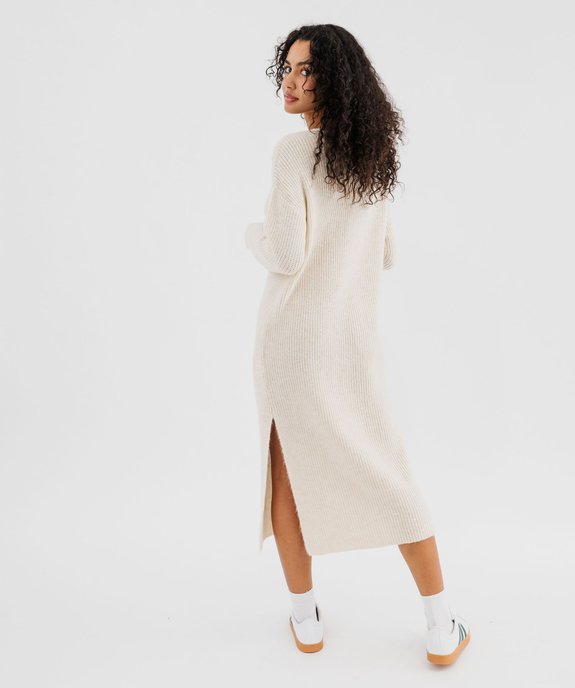 Robe pull longue avec col V femme  vue3 - GEMO(FEMME PAP) - GEMO