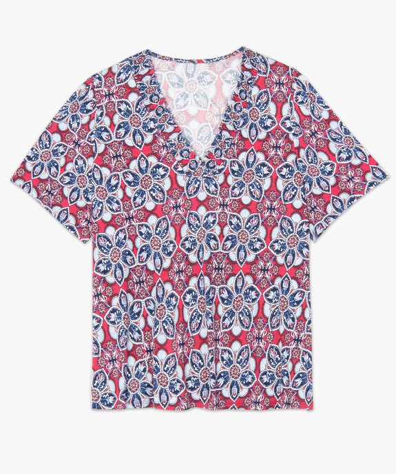 Tee-shirt femme grande taille à motifs fleuris et col V smocké vue4 - GEMO (G TAILLE) - GEMO