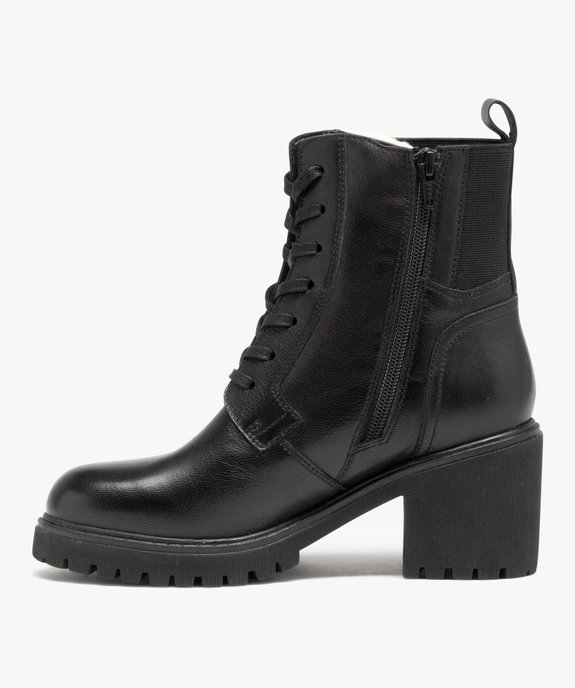 Boots femme dessus en cuir uni à large talon carré et col élastique vue3 - GEMO(URBAIN) - GEMO