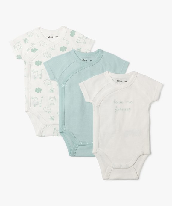 Body bébé manches courtes fermeture croisée (lot de 3) vue1 - GEMO 4G BEBE - GEMO