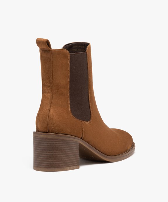 Boots Chelsea en suédine à talon haut femme vue4 - GEMO 4G FEMME - GEMO