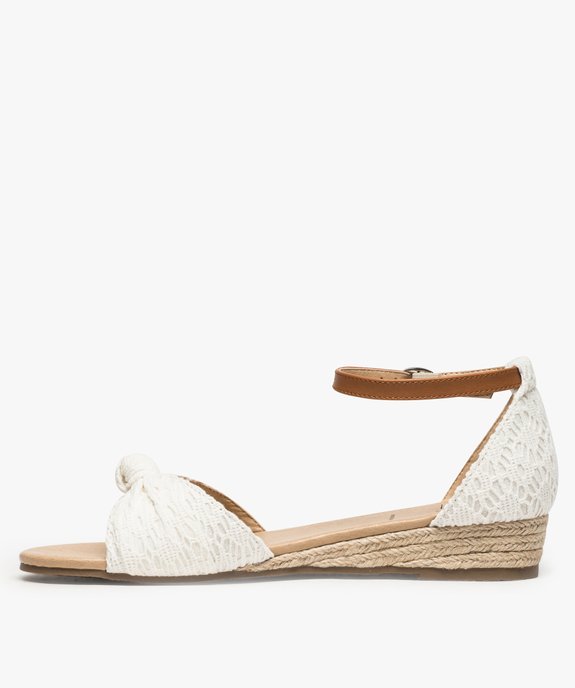 Sandales femme à petit talon compensé et dessus drapé en macramé doublé ton sur ton vue3 - GEMO (CASUAL) - GEMO