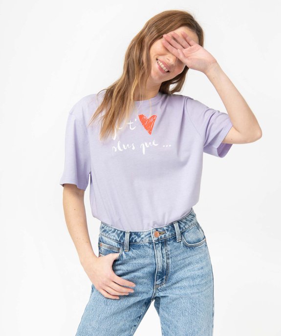 Tee-shirt femme à manches courtes avec message et coeur vue1 - GEMO(FEMME PAP) - GEMO