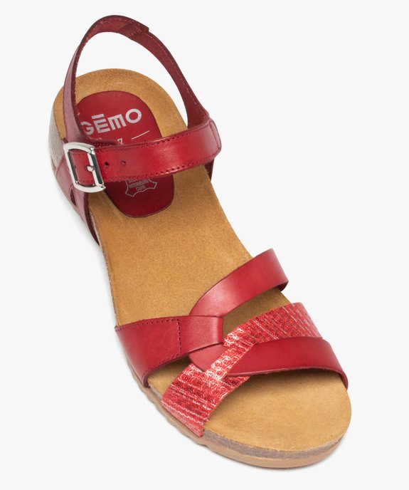 Sandales femme unies et compensées à bride fantaisie en cuir vue5 - GEMO (CASUAL) - GEMO