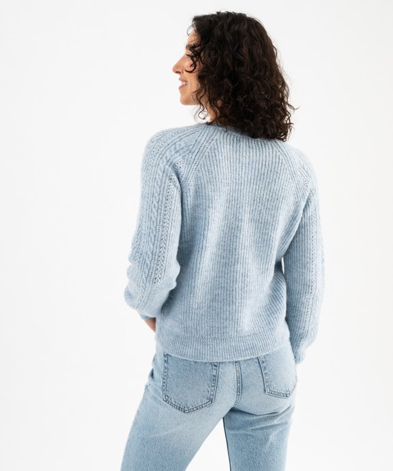 Pull  en maille fantaisie avec col rond à boutons femme vue3 - GEMO(FEMME PAP) - GEMO