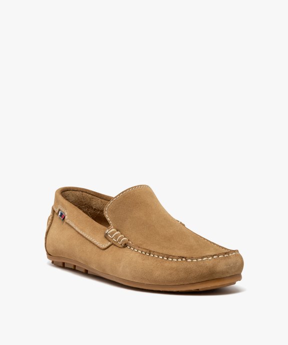 Mocassins homme unis dessus en cuir suédé à semelle crantée vue3 - GEMO (CASUAL) - GEMO