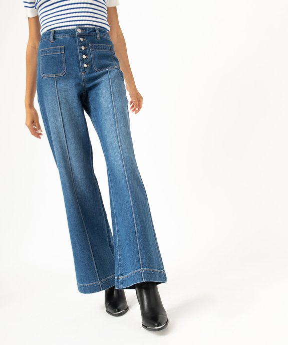 Jean "Wide leg" taille haute avec braguette boutons femme vue1 - GEMO(FEMME PAP) - GEMO