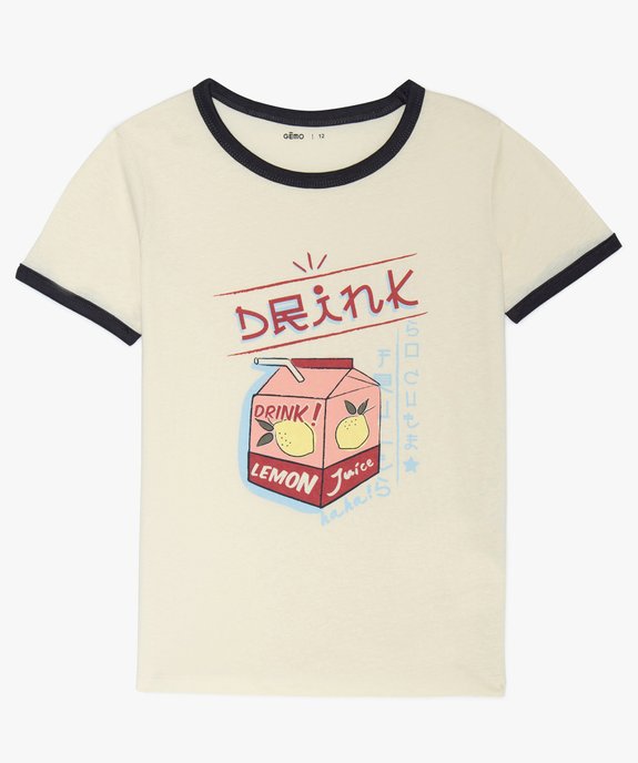 Tee-shirt fille imprimé avec détails contrastants vue1 - GEMO (JUNIOR) - GEMO