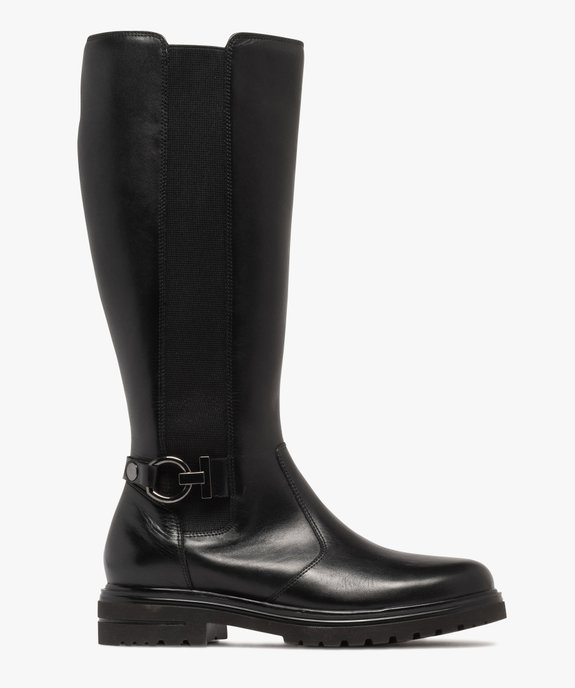 Bottes femme montantes dessus en cuir avec bande élastique et bride fantaisie vue1 - 5 MILES - GEMO