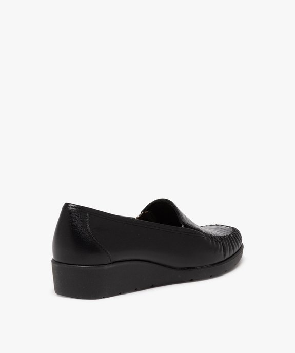 Mocassins femme à semelle compensée dessus en cuir uni et vernis effet reptile vue4 - GEMO 4G FEMME - GEMO