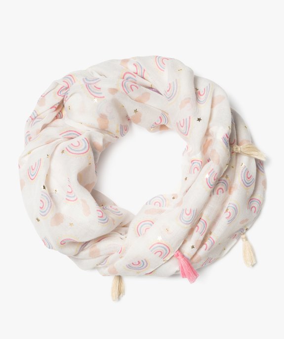 Foulard forme snood imprimé arc-en-ciel avec pompons fille vue1 - GEMO 4G FILLE - GEMO