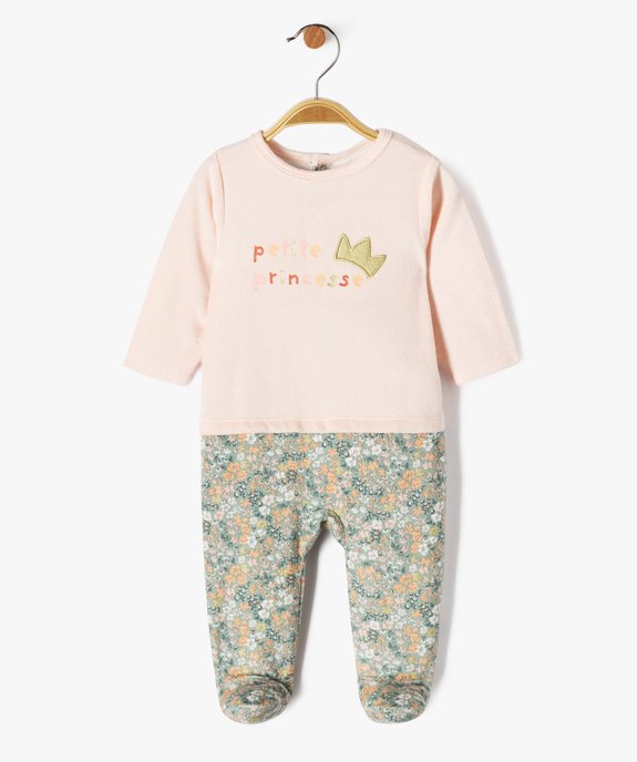 Pyjama en velours effet 2 en 1 motifs fleuris bébé fille vue1 - GEMO 4G BEBE - GEMO