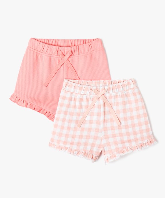 Short en coton avec volants bébé fille (lot de 2) vue1 - GEMO(BEBE DEBT) - GEMO