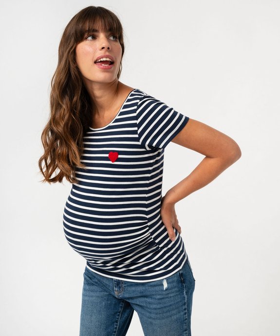 Tee-shirt de grossesse imprimé à manches courtes avec appliqué cœur en velours vue2 - GEMO 4G MATERN - GEMO