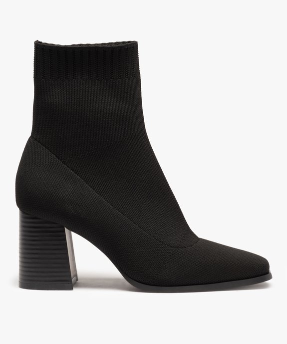 Boots chaussettes femme à talon carré dessus maille unie vue2 - GEMO(URBAIN) - GEMO