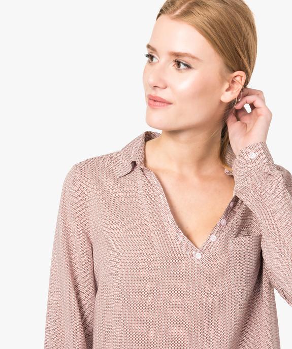 Blouse femme fluide à motifs et col v à boutons vue2 - GEMO(FEMME PAP) - GEMO