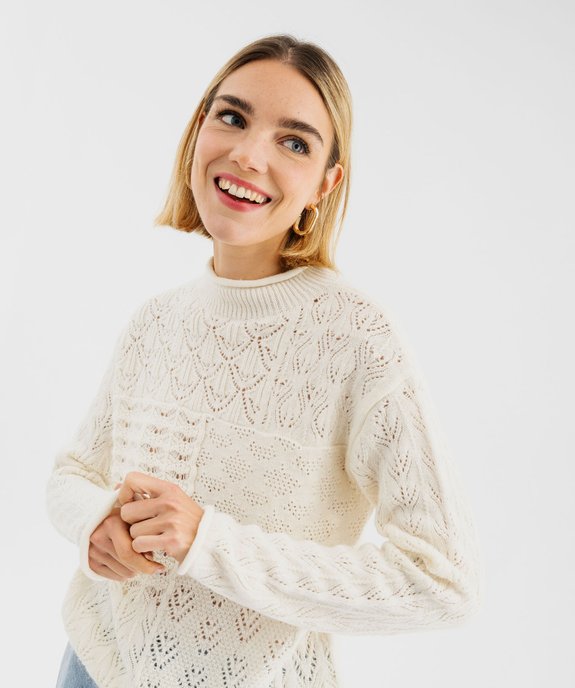 Pull en maille fantaisie ajourée finitions roulottées femme vue2 - GEMO(FEMME PAP) - GEMO