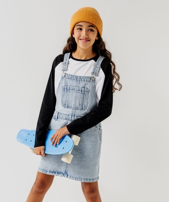 Robe salopette en jean délavé fille vue5 - GEMO (JUNIOR) - GEMO