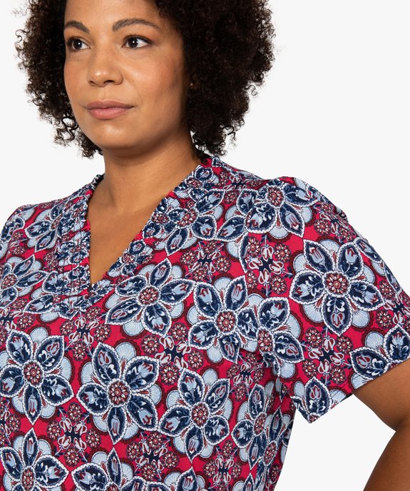 Tee-shirt femme grande taille à motifs fleuris et col V smocké vue2 - GEMO (G TAILLE) - GEMO