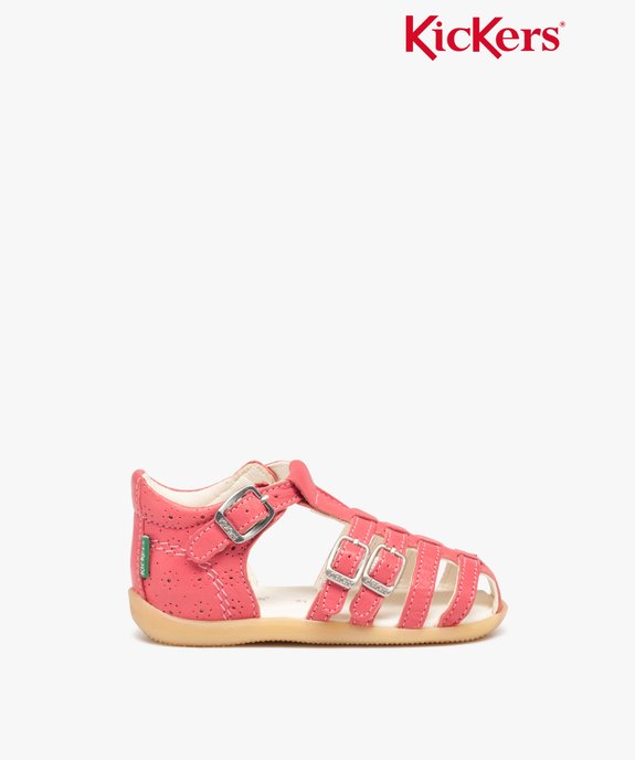 Sandales bébé fille en cuir uni avec brides à boucle - Kickers vue1 - KICKERS - GEMO