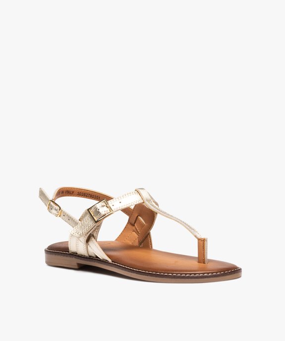 Sandales femme unies en cuir avec double brides à boucle - TANEO vue2 - TANEO - GEMO