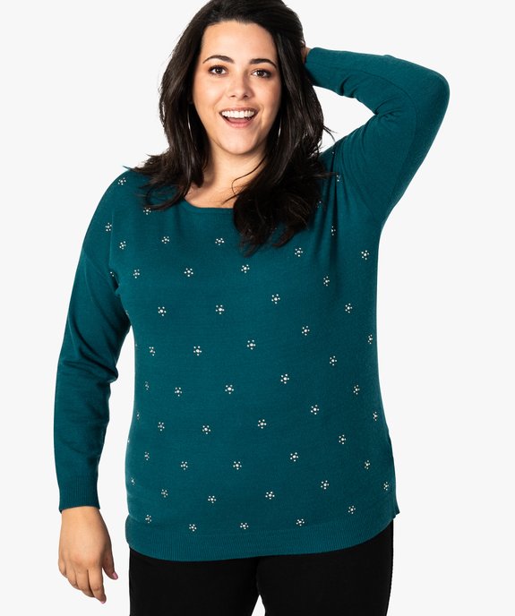 Pull femme extra-doux avec motif floral en strass vue1 - GEMO (G TAILLE) - GEMO