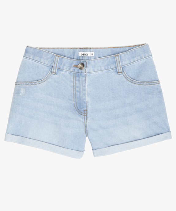 Short fille en jean avec revers cousus vue1 - GEMO (JUNIOR) - GEMO