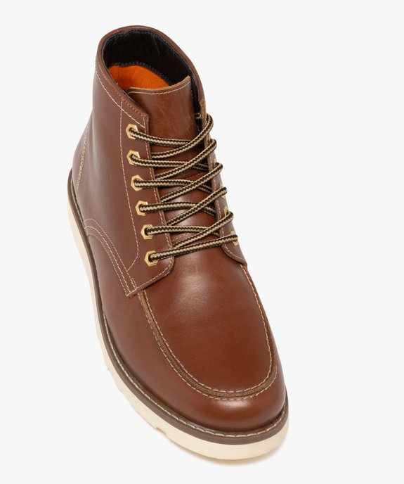 Boots homme casual dessus en cuir à lacets bicolores vue6 - URBAN STEPS - GEMO