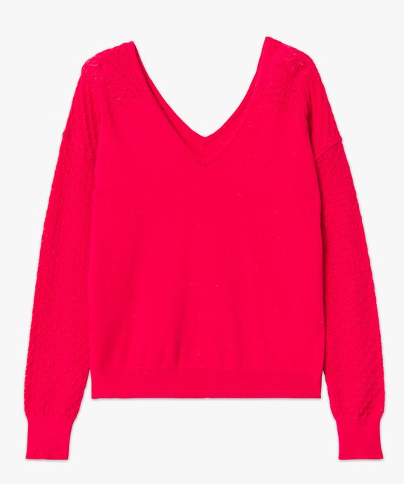 Pull avec double col V et manches fantaisie femme vue4 - GEMO(FEMME PAP) - GEMO