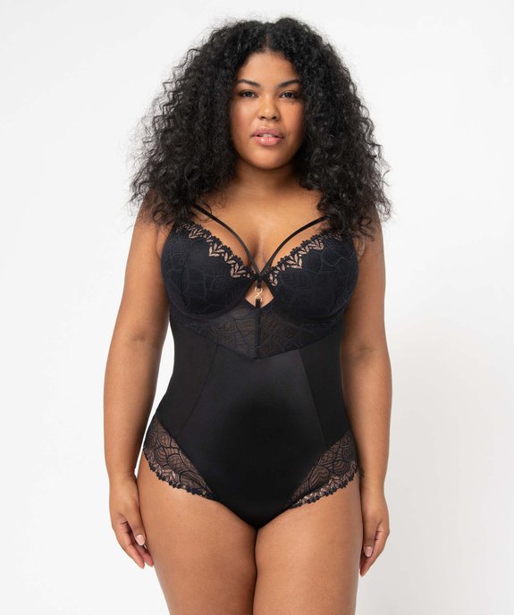 Body femme grande taille en dentelle et microfibre à bonnets paddés vue2 - GEMO(HOMWR FEM) - GEMO