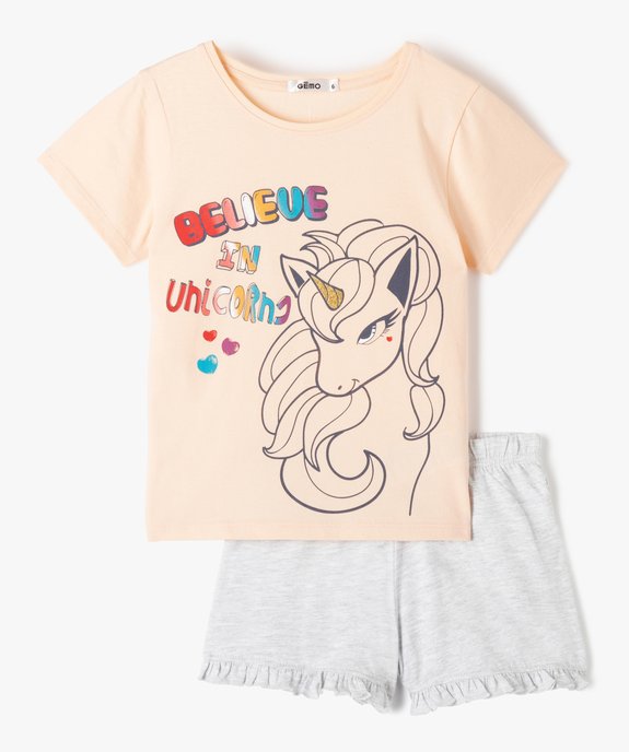 Pyjashort fille à volant et motif licorne vue1 - GEMO (ENFANT) - GEMO