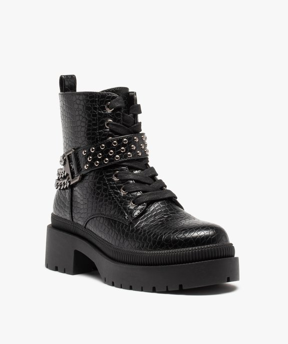 Bottines femme à talon carré dessus uni avec zip décoratif vue3 - GEMO (CASUAL) - GEMO