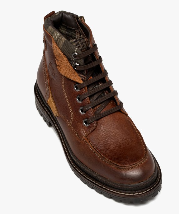 Boots homme en cuir uni avec col à carreaux et à zip vue5 - GEMO (CASUAL) - GEMO