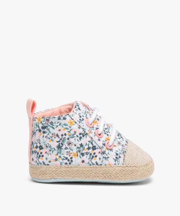 Chaussons de naissance bébé fille baskets en toile fleurie vue1 - GEMO 4G BEBE - GEMO