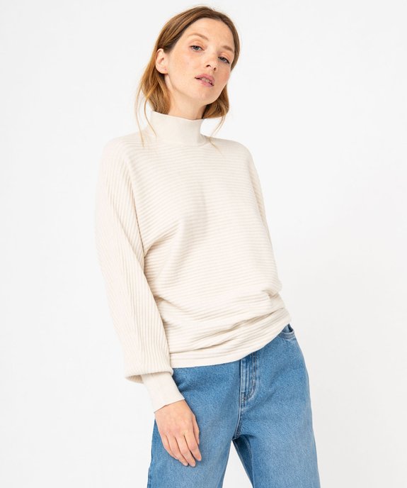 Pull à col montant en maille côtelée femme vue1 - GEMO(FEMME PAP) - GEMO