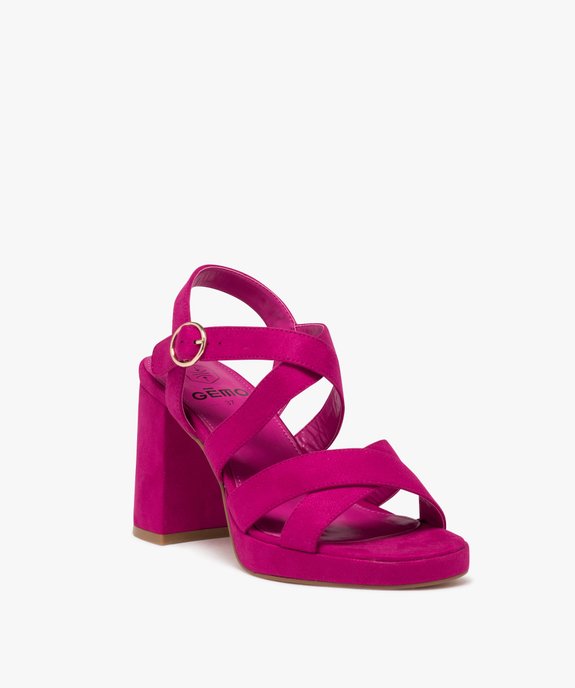 Sandales femme à talon flare avec brides croisées en suédine  vue3 - GEMO(URBAIN) - GEMO