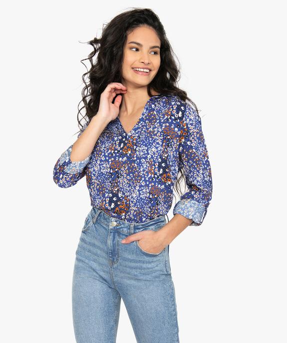 Blouse femme fluide à motifs et col v à boutons vue2 - GEMO(FEMME PAP) - GEMO