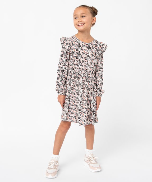 Robe fille fleurie à manches longues et volants - LuluCastagnette vue1 - LULUCASTAGNETTE - GEMO