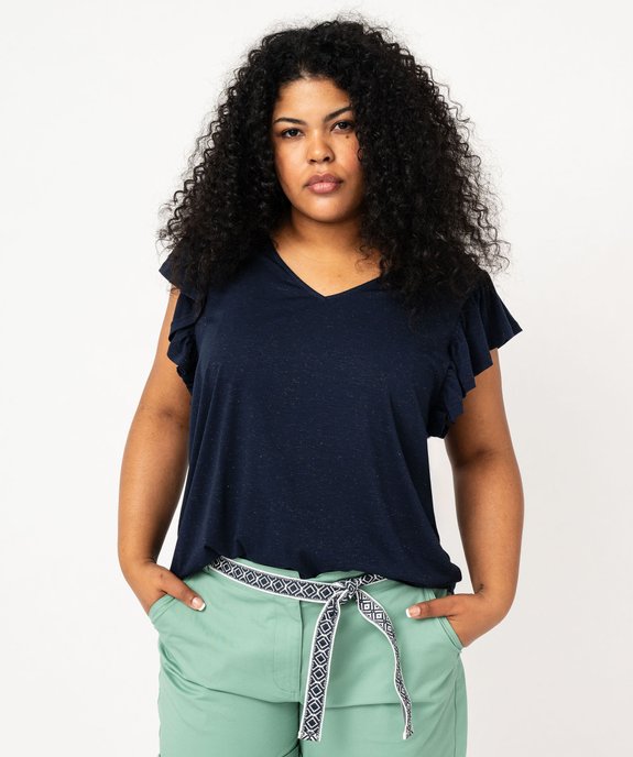 Tee-shirt pailleté avec manches à volants femme grande taille vue1 - GEMO (G TAILLE) - GEMO