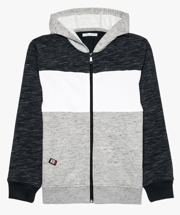 Sweat tricolore garçon avec fermeture zippée et capuche vue2 - GEMO (JUNIOR) - GEMO