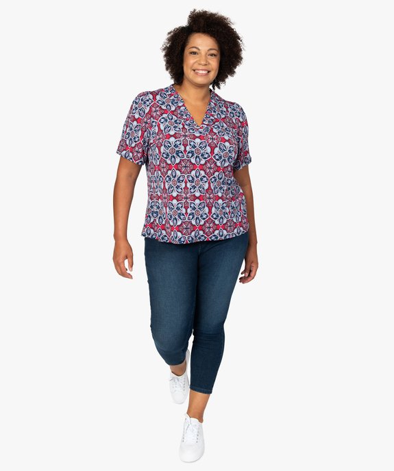 Tee-shirt femme grande taille à motifs fleuris et col V smocké vue5 - GEMO (G TAILLE) - GEMO