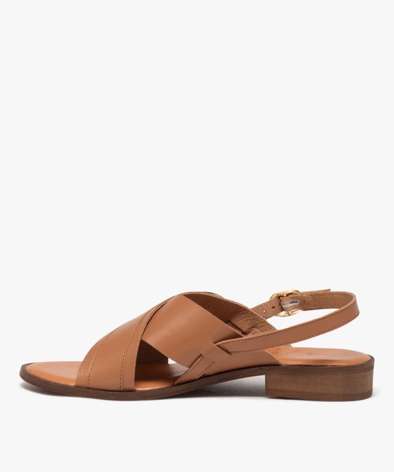 Sandales femme casual en cuir unie avec brides à boucle fantaisie vue3 - TANEO - GEMO