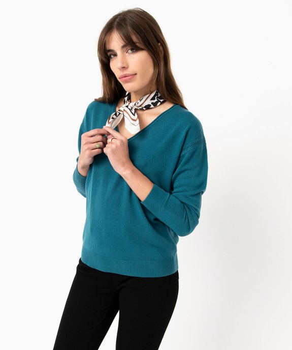 Pull femme en maille fine avec large col V vue1 - GEMO(FEMME PAP) - GEMO